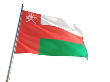 Umman ulusal bayrak rüzgarda sallayarak izole beyaz arka plan. Yüksek çözünürlüklü