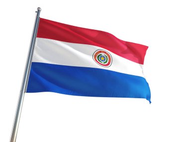 Paraguay Milli bayrak rüzgarda sallayarak izole beyaz arka plan. Yüksek çözünürlüklü