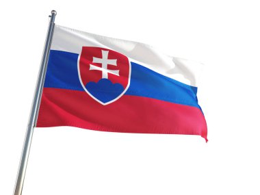 Slovakya ulusal bayrak rüzgarda sallayarak izole beyaz arka plan. Yüksek çözünürlüklü