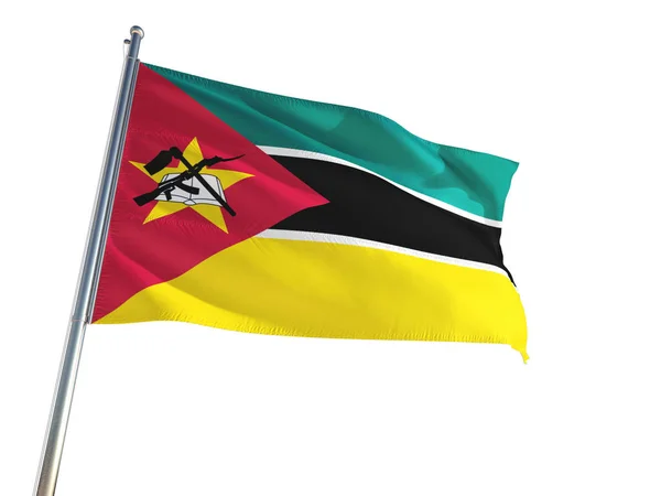 Мозамбік Національний Прапор Махав Вітрі Ізольовані Білим Тлом Високої Чіткості — стокове фото