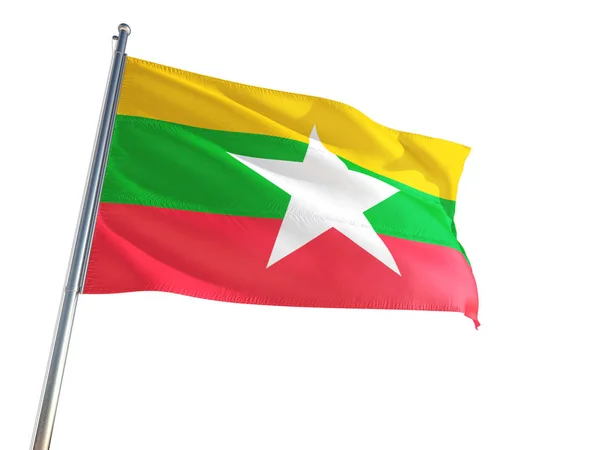 Myanmar Bandeira Nacional Birmânia Acenando Vento Fundo Branco Isolado Alta — Fotografia de Stock