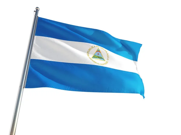 Nikaragua Ulusal Bayrak Rüzgarda Sallayarak Izole Beyaz Arka Plan Yüksek — Stok fotoğraf