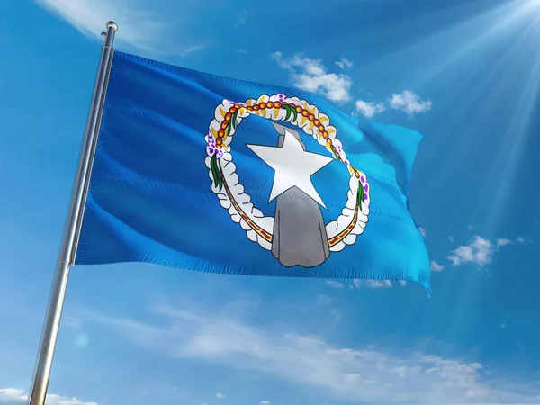 Bandera Nacional Las Islas Marianas Del Norte Ondeando Polo Contra — Foto de Stock