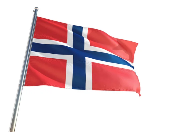 Bandera Nacional Noruega Ondeando Viento Fondo Blanco Aislado Alta Definición — Foto de Stock