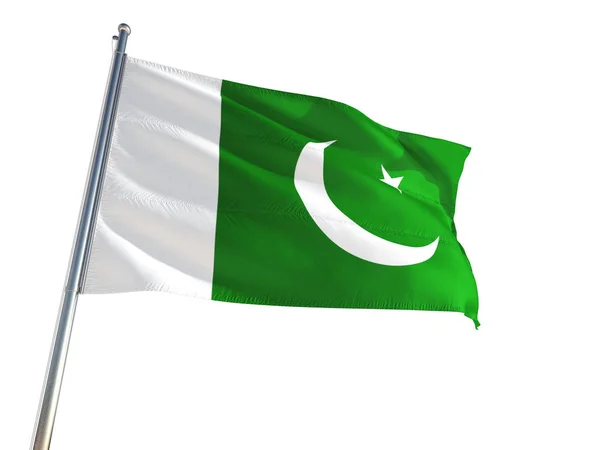 Пакистанский Национальный Флаг Размахивающий Ветру Изолированный Белый Фон Высокое Определение — стоковое фото