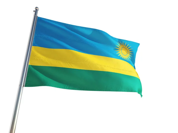 Drapeau National Rwanda Agitant Dans Vent Fond Blanc Isolé Haute — Photo