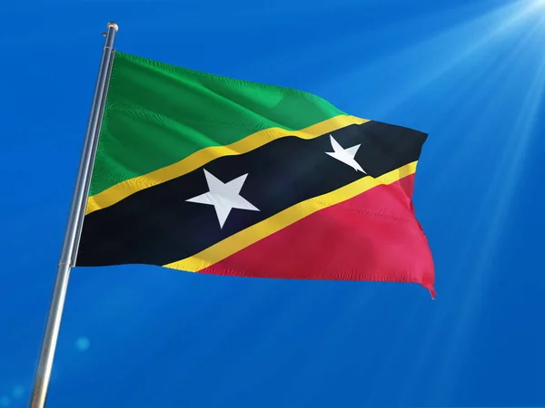 Saint Kitts Nevis Bandiera Nazionale Sventola Sul Palo Sullo Sfondo — Foto Stock