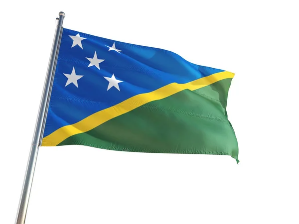 Соломонові Острови Національний Прапор Махав Вітрі Ізольовані Білим Тлом Високої — стокове фото