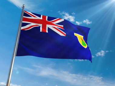 Turks ve Caicos Adaları bayrağı Ulusal sallayarak güneşli mavi gökyüzü arka plan karşı kutup. Yüksek çözünürlüklü