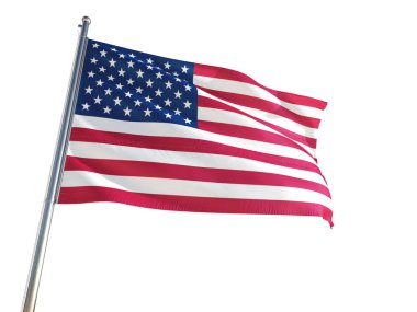 Amerika Birleşik Devletleri ulusal bayrak rüzgarda sallayarak izole beyaz arka plan. Yüksek çözünürlüklü