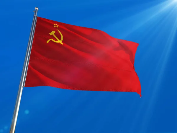 Soviet Union National Flag Waving Pole Deep Blue Sky Background — Stock Photo, Image