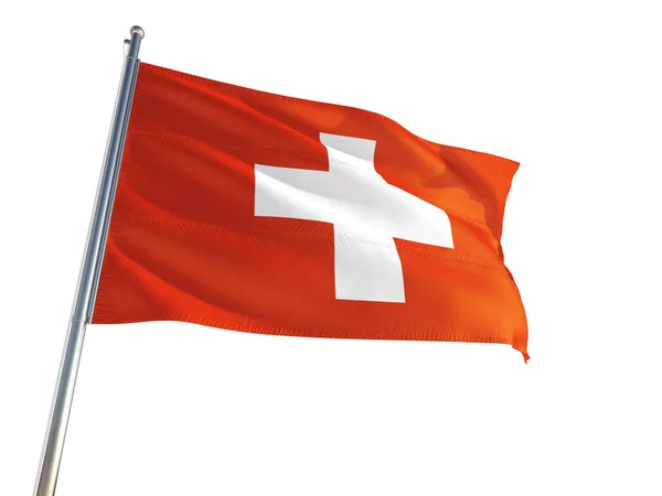 Švýcarsko Státní Vlajka Mávání Větru Izolované Bílým Pozadím Vysokým Rozlišením — Stock fotografie