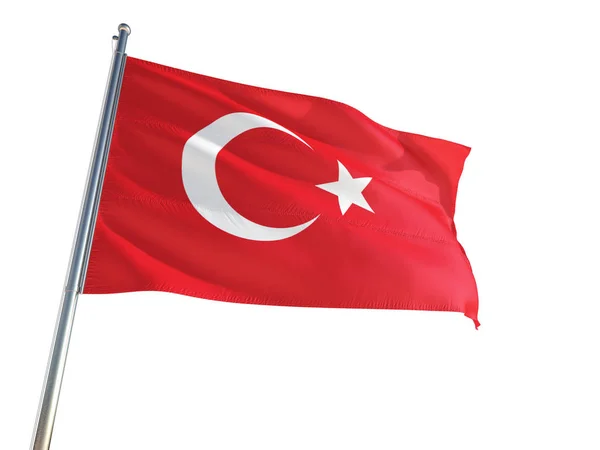 stock image Turkey National Flag waving in the wind, isolated white background. High Definition