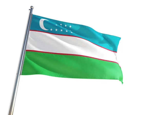 Bandiera Nazionale Uzbekistan Sventola Nel Vento Sfondo Bianco Isolato Alta — Foto Stock