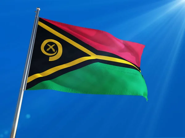 Wallis Futuna Wyspy Flaga Macha Słupie Tle Ciemnoniebieskiego Nieba Wysokiej — Zdjęcie stockowe
