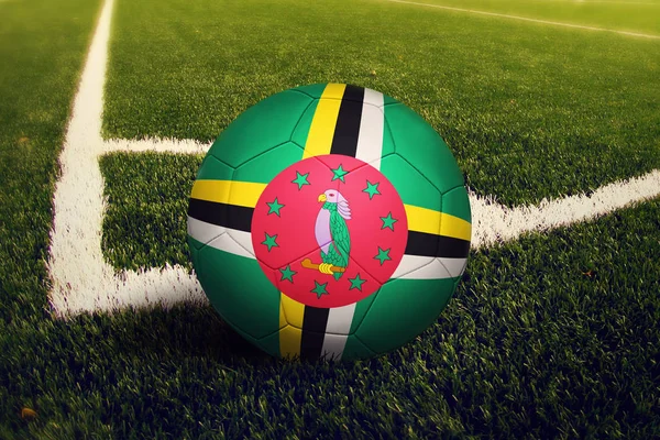 多米尼克球在角球位置 足球场背景 国家足球主题为绿草 — 图库照片