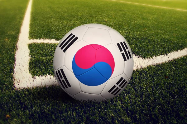 Bola Corea Del Sur Posición Patada Esquina Fondo Del Campo — Foto de Stock