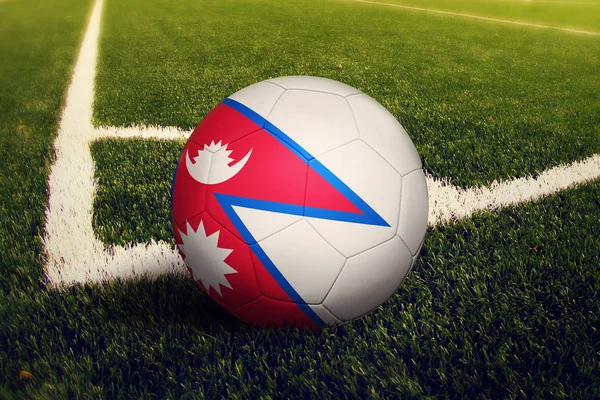 Balón Nepal Posición Patada Esquina Fondo Del Campo Fútbol Tema — Foto de Stock
