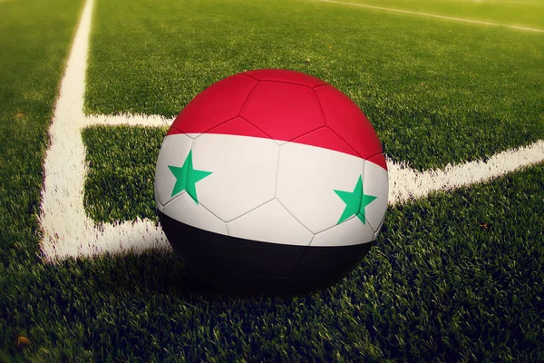 Syria ball on corner kick position, soccer field background. National football theme on green grass.