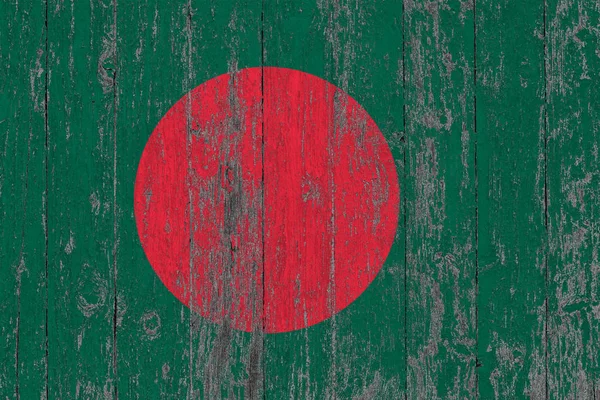 Bandera Bangladesh Pintada Sobre Fondo Textura Madera Desgastada — Foto de Stock