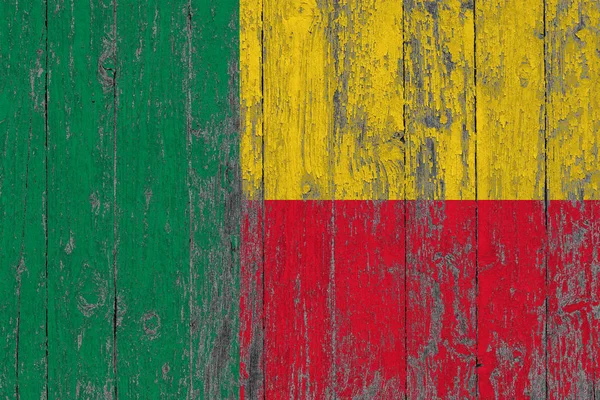 Flag Benin Painted Worn Out Wooden Texture Background — Stock Photo, Image