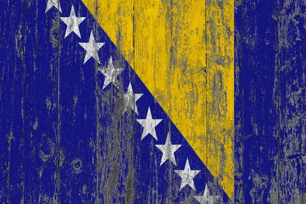 Bandera Bosnia Herzegovina Pintada Sobre Fondo Textura Madera Desgastada — Foto de Stock