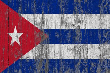 Küba bayrağı ahşap doku arka plan aşınmış boyanmış.