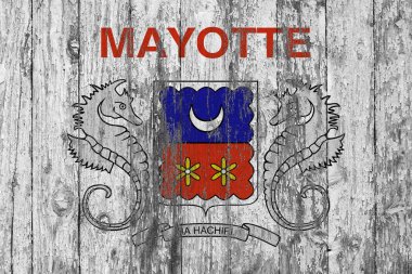 Mayotte bayrağı ahşap doku arka plan aşınmış boyanmış.