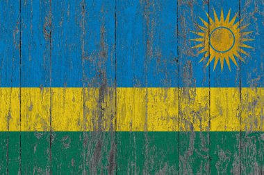 Ruanda bayrağı ahşap doku arka plan aşınmış boyanmış.