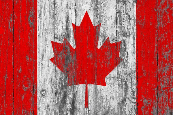 Flagge Kanadas Auf Abgenutztem Hölzernen Hintergrund Gemalt — Stockfoto