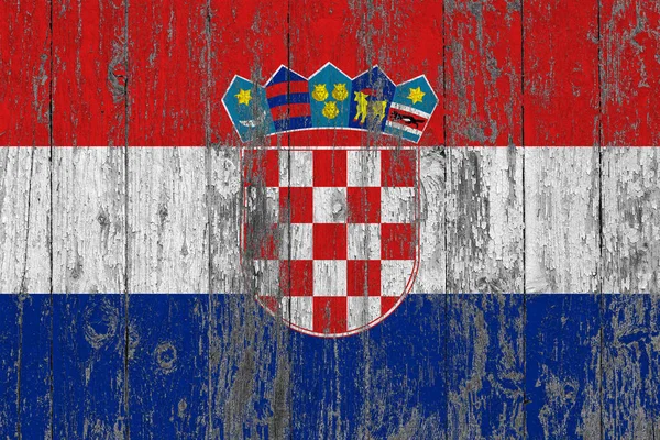 Bandera Croacia Pintada Sobre Fondo Textura Madera Desgastada — Foto de Stock