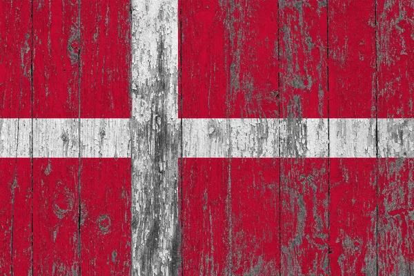 Flag Denmark Painted Worn Out Wooden Texture Background — Stock Photo, Image