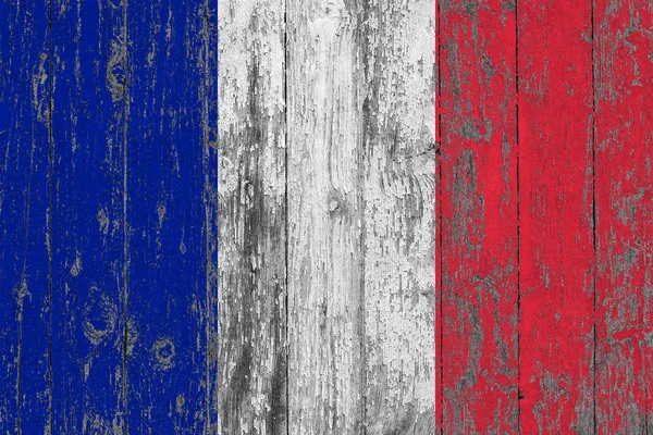 Bandera Francia Pintada Sobre Fondo Textura Madera Desgastada —  Fotos de Stock