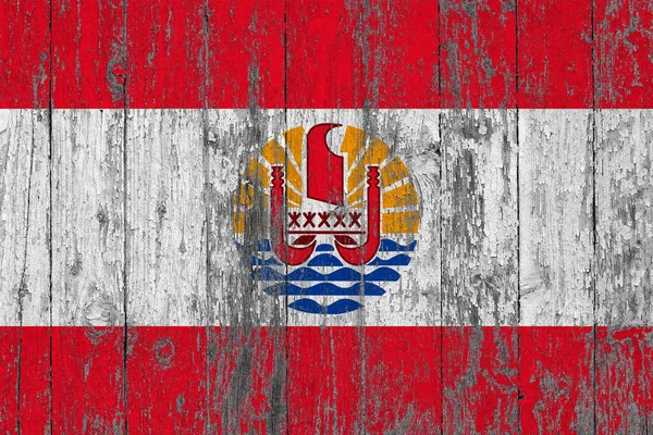 Flag French Polynesia Painted Worn Out Wooden Texture Background — Stock Photo, Image
