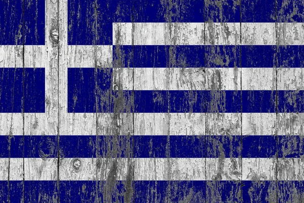 Флаг Греции Раскрашен Изношенном Деревянном Фоне — стоковое фото
