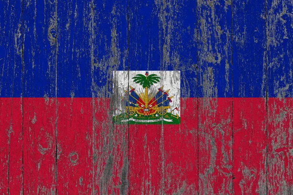 Drapeau Haïti Peint Sur Fond Texture Bois Usé — Photo