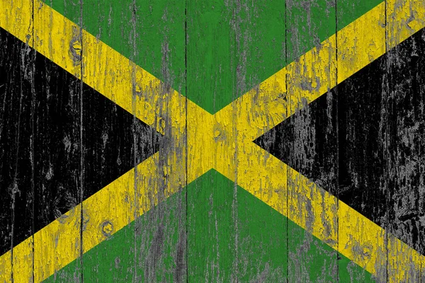 Flag Jamaica Painted Worn Out Wooden Texture Background — Stock Photo, Image