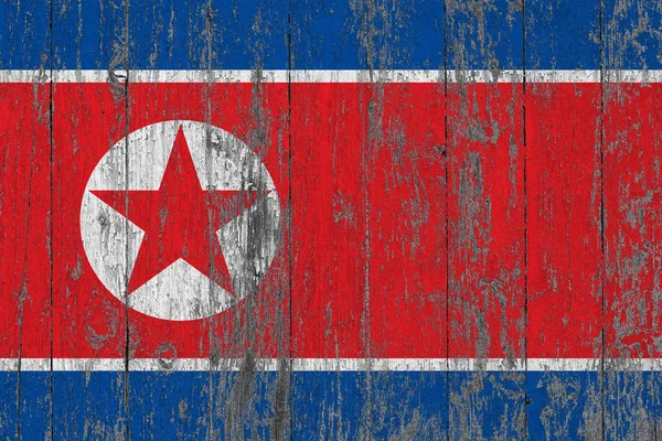 Bandera Corea Del Norte Pintada Sobre Fondo Textura Madera Desgastada — Foto de Stock