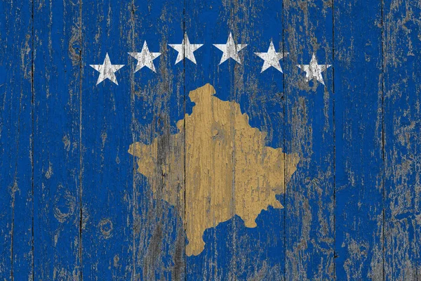 Bandiera Del Kosovo Dipinta Sfondo Texture Legno Usurato — Foto Stock