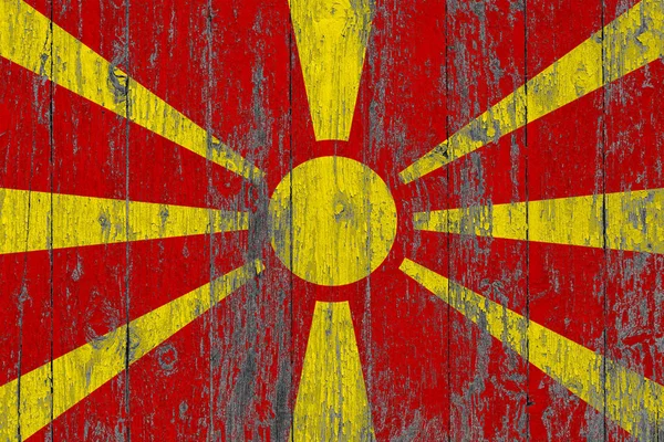 Flag Macedonia Painted Worn Out Wooden Texture Background — Stock Photo, Image