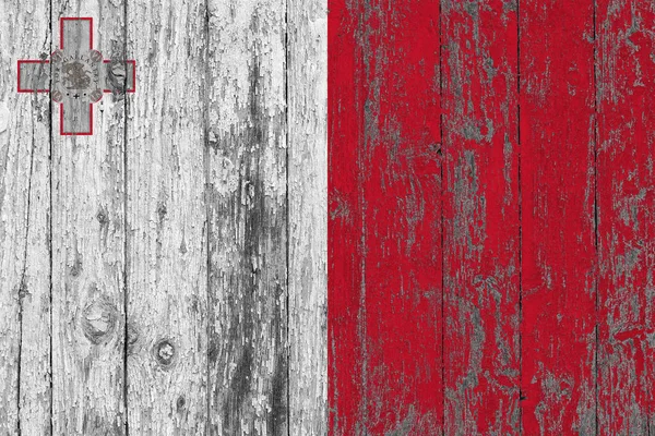 Maltas Flagga Målad Slitna Trä Textur Bakgrund — Stockfoto
