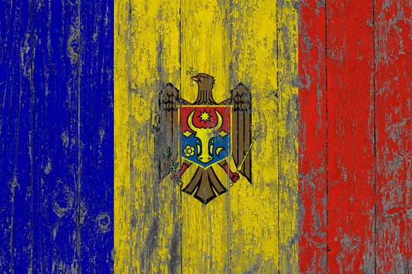 Bandiera Della Moldavia Dipinta Sfondo Texture Legno Usurato — Foto Stock