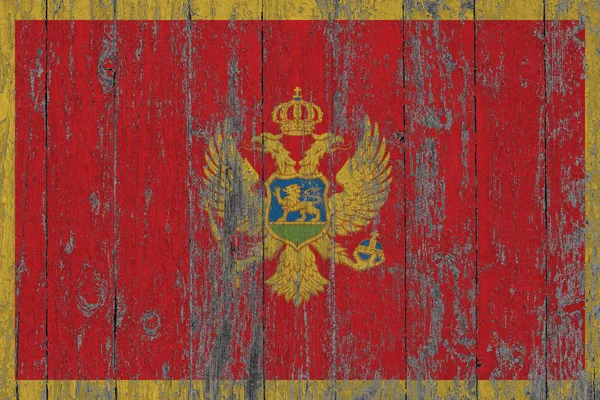 Флаг Черногории Раскрашен Изношенном Деревянном Фоне — стоковое фото