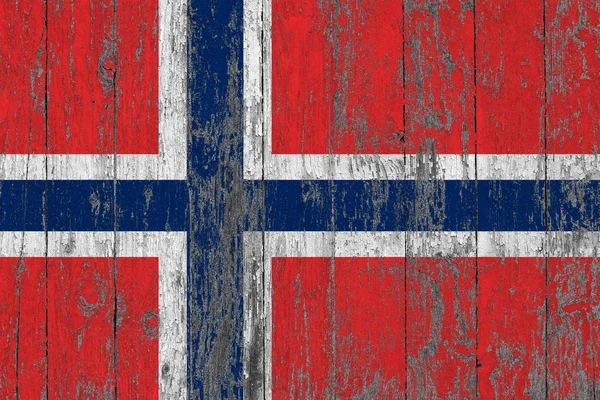 Bandera Noruega Pintada Sobre Fondo Textura Madera Desgastada — Foto de Stock