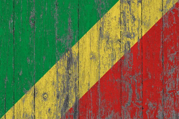 Flag Republic Congo Painted Worn Out Wooden Texture Background — Stock Photo, Image