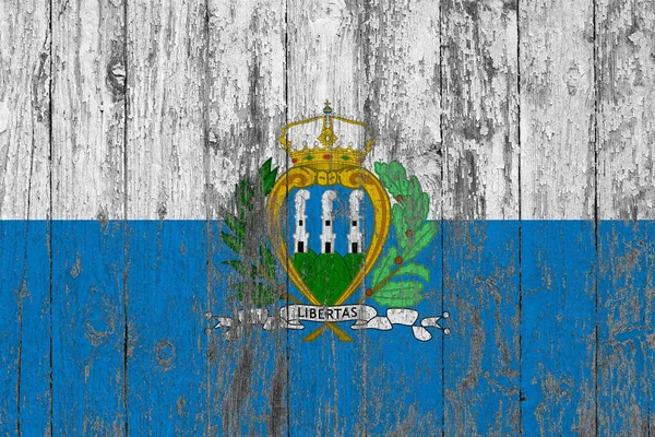 Flag San Marino Painted Worn Out Wooden Texture Background — Stock Photo, Image