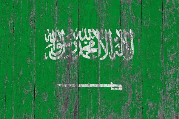 Drapeau Arabie Saoudite Peint Sur Fond Texture Bois Usé — Photo