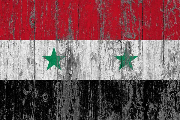 Bandera Siria Pintada Sobre Fondo Textura Madera Desgastada — Foto de Stock