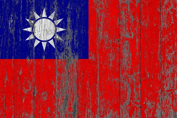 Flag Taiwan Painted Worn Out Wooden Texture Background — Stock Photo, Image