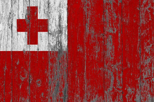 Tonga bayrağı ahşap doku arka plan aşınmış boyanmış.